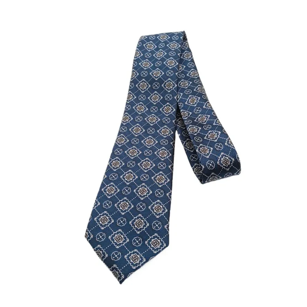 Brand Q Tie Mens Long 62.5” Blue Gray Geometric Microfiber Designer Skinny New